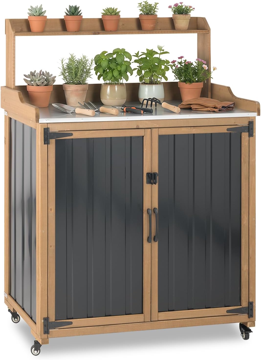 Garden Bench Metal - Table de jardinage extérieure avec armoire
