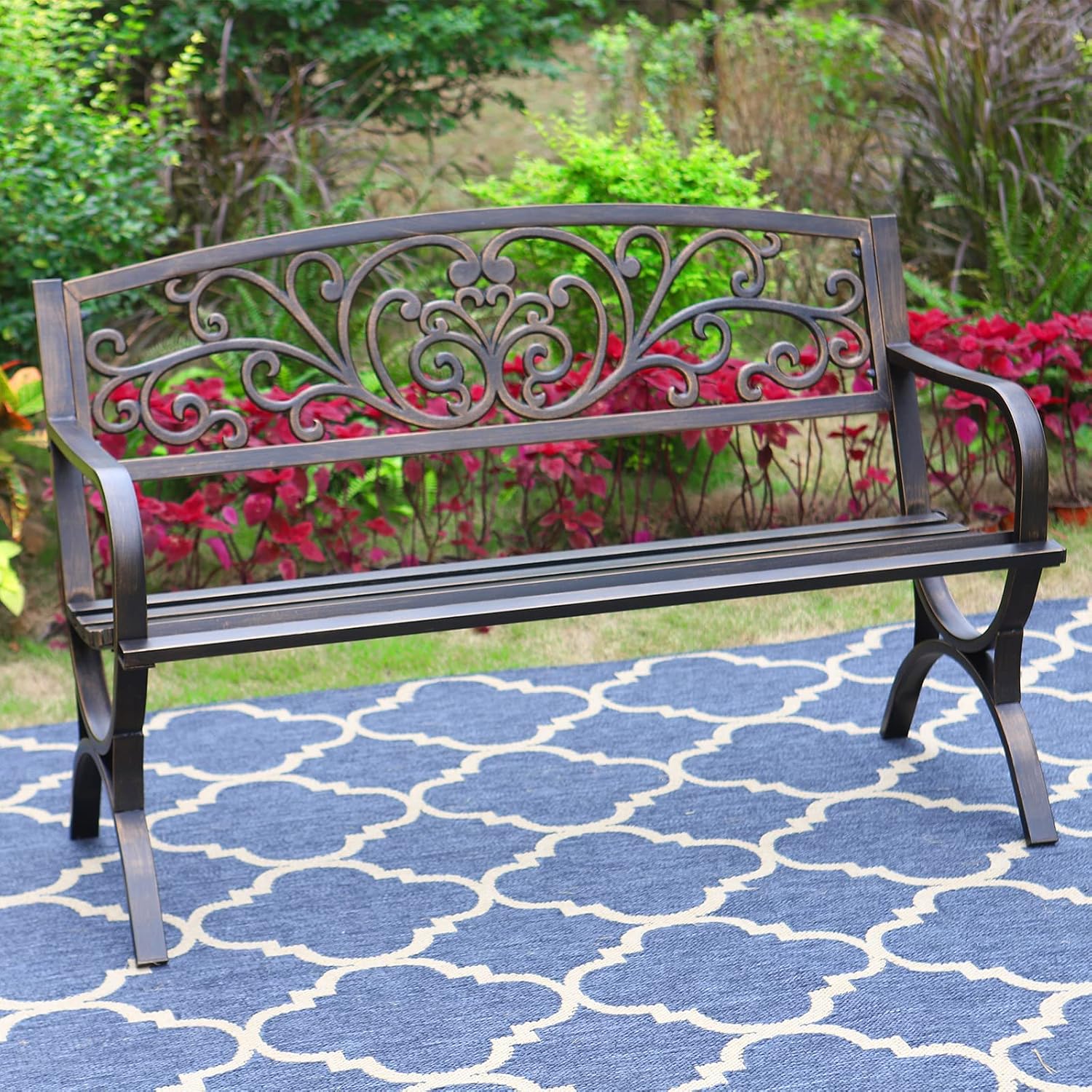 Garden Bench Metal - Banc de jardin extérieur en bronze